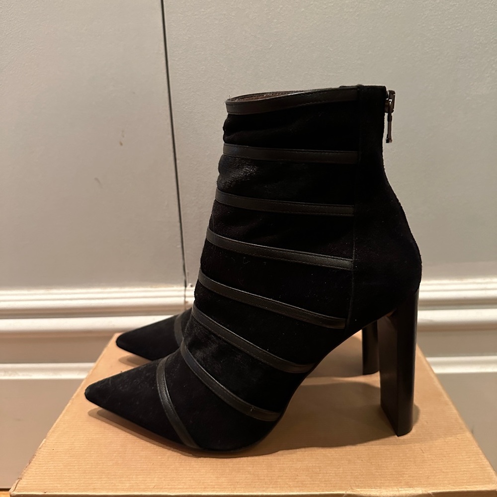 Black Leather Heeled Booties